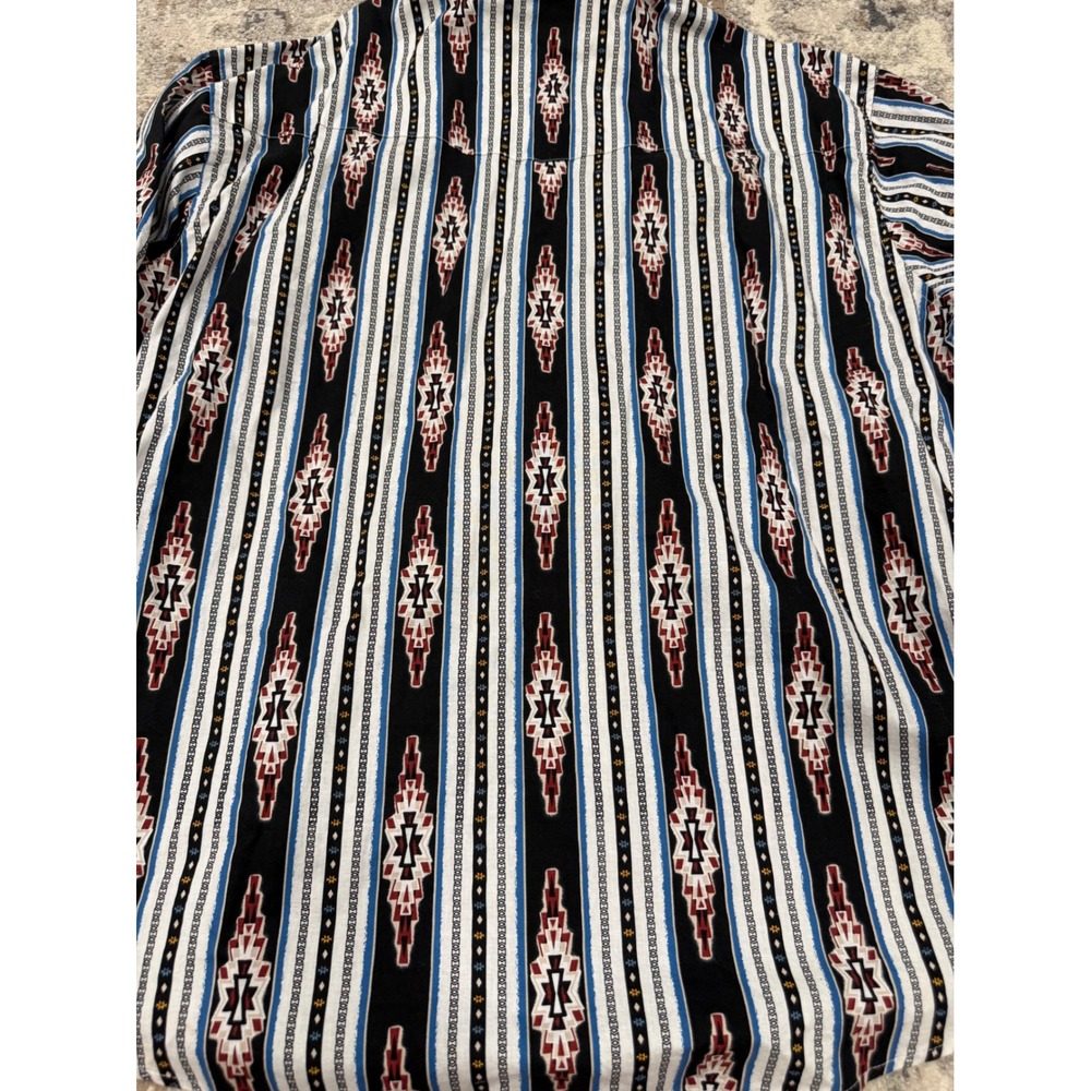 Wrangler Western Shirt Mens XXL Black Blue Aztec Stripe Pearl Snap Long Sleeve - Picture 8 of 9